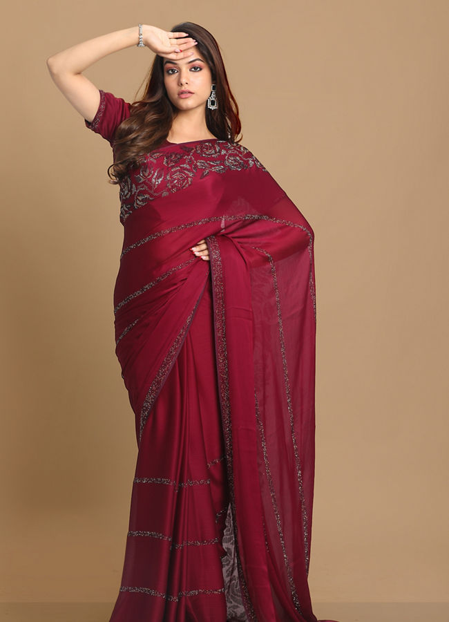 Delicate Wine Saree image number 0